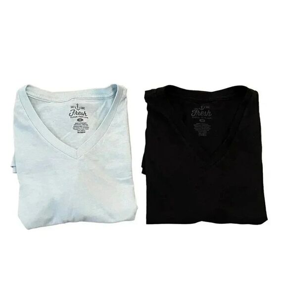 Fresh Clean Tee Blue/ Black  V-Neck Mens Short Sleeves Cotton Blend  SZ M - Picture 1 of 12